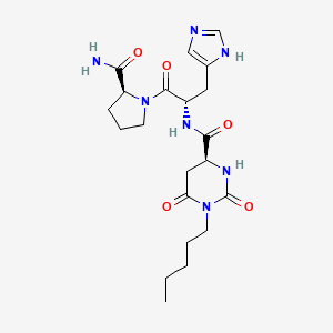 molecular formula C21H31N7O5 B12747722 N-((Hexahydro-2,6-dioxo-1-pentyl-4-pyrimidinyl)carbonyl)-L-histidyl-L-prolinamide hydrate CAS No. 128083-59-0