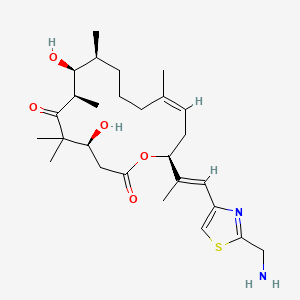molecular formula C27H42N2O5S B12747755 Oxacyclohexadec-13-ene-2,6-dione, 16-((1E)-2-(2-(aminomethyl)-4-thiazolyl)-1-methylethenyl)-4,8-dihydroxy-5,5,7,9,13-pentamethyl-, (4S,7R,8S,9S,13Z,16S)- CAS No. 289494-44-6
