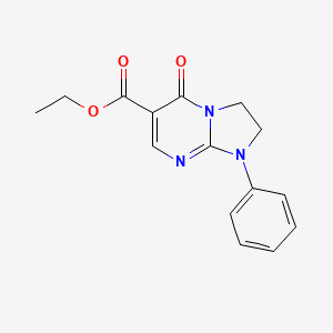 molecular formula C15H15N3O3 B12747807 Imidazo(1,2-a)pyrimidine-6-carboxylic acid, 1,2,3,5-tetrahydro-5-oxo-1-phenyl-, ethyl ester CAS No. 141234-43-7