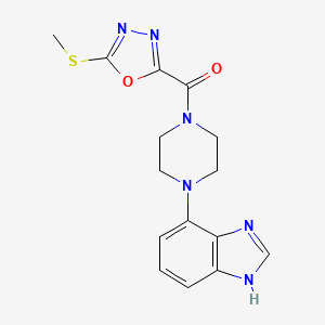 molecular formula C15H16N6O2S B12747828 Piperazine, 1-(1H-benzimidazol-4-yl)-4-((5-(methylthio)-1,3,4-oxadiazol-2-yl)carbonyl)- CAS No. 84806-81-5