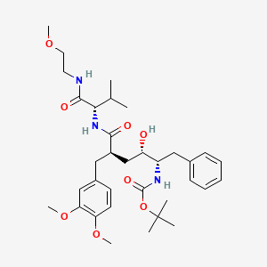 molecular formula C34H51N3O8 B12747935 2-Oxa-5,8,14-triazapentadecan-15-oic acid, 10-((3,4-dimethoxyphenyl)methyl)-12-hydroxy-7-(1-methylethyl)-6,9-dioxo-13-(phenylmethyl)-, 1,1-dimethylethyl ester, (7S-(7R*,10S*,12R*,13R*))- CAS No. 178048-31-2