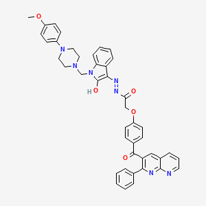 molecular formula C43H37N7O5 B12747953 Acetic acid, (4-((2-phenyl-1,8-naphthyridin-3-yl)carbonyl)phenoxy)-, (1,2-dihydro-1-((4-(4-methoxyphenyl)-1-piperazinyl)methyl)-2-oxo-3H-indol-3-ylidene)hydrazide CAS No. 136603-20-8