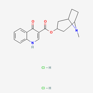 molecular formula C18H22Cl2N2O3 B12747986 endo-(8-Methyl-8-azabicyclo(3.2.1)oct-3-yl)4-hydroxy-3-quinolinecarboxylate 2HCl hydrate CAS No. 147017-64-9