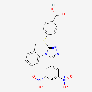 molecular formula C22H15N5O6S B12748020 Benzoic acid, 4-((5-(3,5-dinitrophenyl)-4-(2-methylphenyl)-4H-1,2,4-triazol-3-yl)thio)- CAS No. 119228-56-7