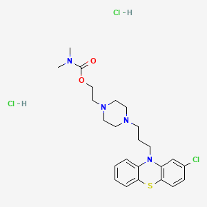 molecular formula C24H33Cl3N4O2S B12748249 1-Piperazineethanol, 4-(3-(2-chloro-10-phenothiazinyl)propyl)-, dimethylcarbamate (ester), dihydrochloride CAS No. 102233-18-1