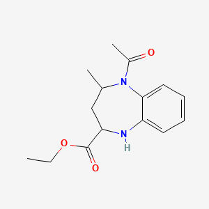 molecular formula C15H20N2O3 B12748316 Ethyl 5-acetyl-4-methyl-2,3,4,5-tetrahydro-1H-1,5-benzodiazepine-2-carboxylate CAS No. 121635-52-7