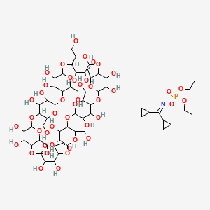 molecular formula C59H100NO44P B12748455 (Dicyclopropylmethylideneamino) diethyl phosphate;5,10,15,20,25,30,35,40-octakis(hydroxymethyl)-2,4,7,9,12,14,17,19,22,24,27,29,32,34,37,39-hexadecaoxanonacyclo[36.2.2.23,6.28,11.213,16.218,21.223,26.228,31.233,36]hexapentacontane-41,42,43,44,45,46,47,48,49,50,51,52,53,54,55,56-hexadecol CAS No. 154027-26-6