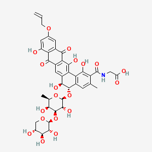 molecular formula C40H41NO19 B12748479 Glycine, N-((5-((6-deoxy-3-O-beta-D-xylopyranosyl-beta-D-galactopyranosyl)oxy)-5,6,8,13-tetrahydro-1,6,9,14-tetrahydroxy-3-methyl-8,13-dioxo-11-(2-propenyloxy)benzo(a)naphthacen-2-yl)carbonyl)-, (5S-trans)- CAS No. 153619-37-5
