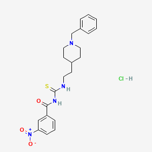 molecular formula C22H27ClN4O3S B12748502 Benzamide, 3-nitro-N-(((2-(1-(phenylmethyl)-4-piperidinyl)ethyl)amino)thioxomethyl)-, monohydrochloride CAS No. 145232-63-9