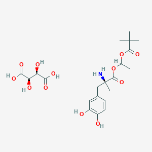 molecular formula C21H31NO12 B12748543 Methyldopa pivaloyloxyethyl ester tartrate CAS No. 81972-28-3