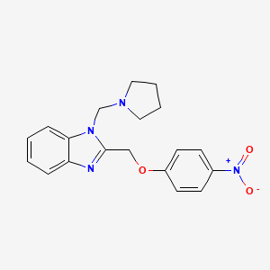 molecular formula C19H20N4O3 B12748649 Benzimidazole, 2-((p-nitrophenoxy)methyl)-1-((pyrrolidinyl)methyl)- CAS No. 84138-25-0