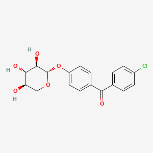 molecular formula C18H17ClO6 B12748723 Methanone, (4-chlorophenyl)(4-(beta-D-xylopyranosyloxy)phenyl)- CAS No. 83354-71-6