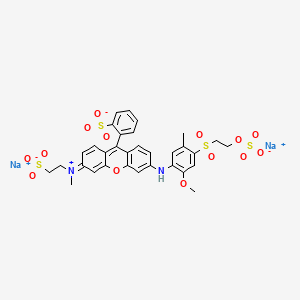 molecular formula C32H30N2Na2O14S4 B12748755 Dihydrogen-3-(2-methoxy-5-methyl-4-((2-(sulphonatooxy)ethyl)sulphonyl)anilino)-6-(methyl(2-sulphonatoethyl)amino)-9-(2-sulphonatophenyl)xanthylium, sodium salt CAS No. 94109-46-3