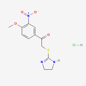molecular formula C12H14ClN3O4S B12748776 Acetophenone, 2-(2-imidazolin-2-ylthio)-4'-methoxy-3'-nitro-, monohydrochloride CAS No. 130623-21-1