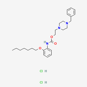 molecular formula C27H41Cl2N3O3 B12748810 Carbamic acid, (2-(heptyloxy)phenyl)-, 2-(4-(phenylmethyl)-1-piperazinyl)ethyl ester, dihydrochloride CAS No. 141312-27-8
