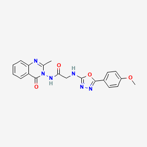 molecular formula C20H18N6O4 B12748821 Acetamide, 2-((5-(4-methoxyphenyl)-1,3,4-oxadiazol-2-yl)amino)-N-(2-methyl-4-oxo-3(4H)-quinazolinyl)- CAS No. 135790-33-9
