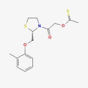 molecular formula C15H19NO3S2 B12748885 S-(2-(2-((2-Methylphenoxy)methyl)-3-thiazolidinyl)-2-oxoethyl) ethanethioate CAS No. 103195-90-0
