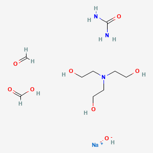 molecular formula C9H24N3NaO8 B12748963 Sodium;2-[bis(2-hydroxyethyl)amino]ethanol;formaldehyde;formic acid;urea;hydroxide CAS No. 68988-74-9