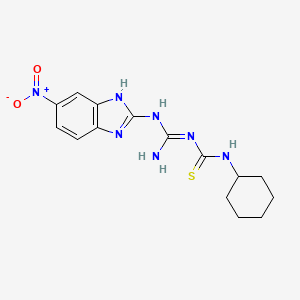 molecular formula C15H19N7O2S B12749122 Urea, 3-cyclohexyl-1-((5-nitro-2-benzimidazolyl)amidino)-2-thio- CAS No. 113368-01-7