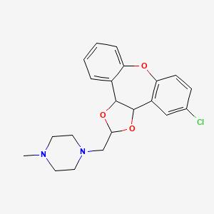 molecular formula C21H23ClN2O3 B12749369 Piperazine, 1-((5-chloro-3a,12b-dihydrodibenzo(b,f)-1,3-dioxolo(4,5-d)oxepin-2-yl)methyl)-4-methyl- CAS No. 84646-86-6