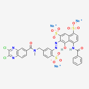 molecular formula C34H21Cl2N6Na3O12S3 B12749440 Trisodium 4-(benzoylamino)-6-((5-((((2,3-dichloroquinoxalin-6-yl)carbonyl)methylamino)methyl)-2-sulphonatophenyl)azo)-5-hydroxynaphthalene-1,7-disulphonate CAS No. 83399-99-9