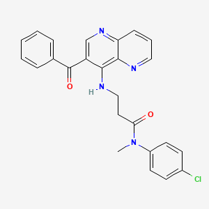 molecular formula C25H21ClN4O2 B12749446 Propanamide, 3-((3-benzoyl-1,5-naphthyridin-4-yl)amino)-N-(4-chlorophenyl)-N-methyl- CAS No. 127448-06-0