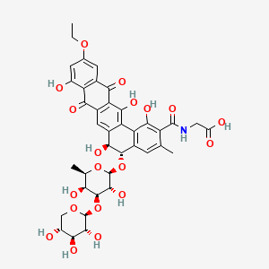molecular formula C39H41NO19 B12749473 Glycine, N-((5-((6-deoxy-3-O-beta-D-xylopyranosyl-beta-D-galactopyranosyl)oxy)-11-ethoxy-5,6,8,13-tetrahydro-1,6,9,14-tetrahydroxy-3-methyl-8,13-dioxobenzo(a)naphthacen-2-yl)carbonyl)-, (5S-trans)- CAS No. 153619-35-3