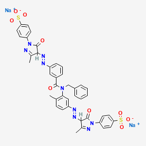 molecular formula C41H33N9Na2O9S2 B12749482 Disodium 4-(4-((3-(benzyl(3-((4,5-dihydro-3-methyl-5-oxo-1-(4-sulphonatophenyl)-1H-pyrazol-4-yl)azo)benzoyl)amino)-p-tolyl)azo)-4,5-dihydro-3-methyl-5-oxo-1H-pyrazol-1-yl)benzenesulphonate CAS No. 93783-19-8