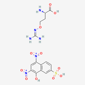 molecular formula C15H18N6O11S B12749485 L-Homoserine, O-((aminoiminomethyl)amino)-, 8-hydroxy-5,7-dinitro-2-naphthalenesulfonate CAS No. 70892-83-0