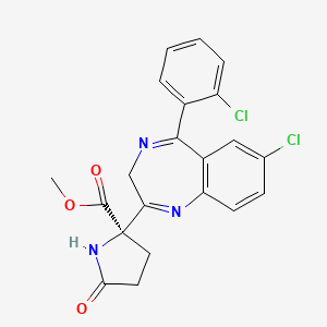 molecular formula C21H17Cl2N3O3 B12749487 Proline, 2-(7-chloro-5-(2-chlorophenyl)-3H-1,4-benzodiazepin-2-yl)-5-oxo-, methyl ester CAS No. 87245-66-7
