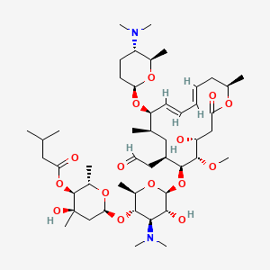 molecular formula C48H82N2O15 B12749490 [(2S,3S,4R,6S)-6-[(2R,3S,4R,5R,6S)-4-(dimethylamino)-6-[[(4R,5S,6S,7R,9R,10R,11E,13E,16R)-10-[(2R,5S,6R)-5-(dimethylamino)-6-methyloxan-2-yl]oxy-4-hydroxy-5-methoxy-9,16-dimethyl-2-oxo-7-(2-oxoethyl)-1-oxacyclohexadeca-11,13-dien-6-yl]oxy]-5-hydroxy-2-methyloxan-3-yl]oxy-4-hydroxy-2,4-dimethyloxan-3-yl] 3-methylbutanoate CAS No. 267662-22-6