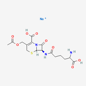molecular formula C16H21N3NaO8S+ B12749668 Sodium hydrogen (6R-(6alpha,7beta))-3-(acetoxymethyl)-7-((5-amino-5-carboxylato-1-oxopentyl)amino)-8-oxo-5-thia-1-azabicyclo(4.2.0)oct-2-ene-2-carboxylate CAS No. 51263-08-2