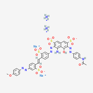 molecular formula C39H36N10Na2O15S4 B12749747 3-((4-(Acetamido)phenyl)azo)-5-amino-4-hydroxy-6-((4-(2-(4-((4-methoxyphenyl)azo)-2-sulphophenyl)vinyl)-3-sulphophenyl)azo)naphthalene-2,7-disulphonic acid, ammonium sodium salt CAS No. 83232-38-6