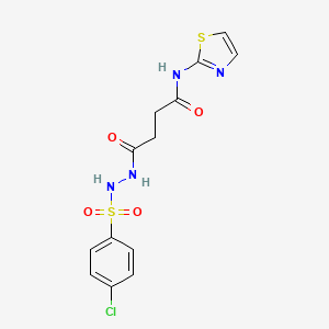 molecular formula C13H13ClN4O4S2 B12749758 Butanoic acid, 4-oxo-4-(2-thiazolylamino)-, 2-((4-chlorophenyl)sulfonyl)hydrazide CAS No. 124861-92-3