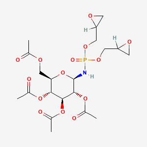 molecular formula C20H30NO14P B12749821 Phosphoramidic acid, (2,3,4,6-tetra-O-acetyl-beta-D-glucopyranosyl)-, bis(oxiranylmethyl) ester CAS No. 155919-85-0