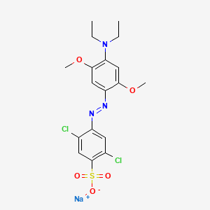 molecular formula C18H20Cl2N3NaO5S B12749864 Benzenesulfonic acid, 2,5-dichloro-4-((4-(diethylamino)-2,5-dimethoxyphenyl)azo)-, sodium salt CAS No. 94782-52-2