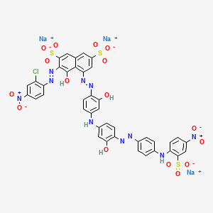 molecular formula C40H24ClN10Na3O16S3 B12749890 Trisodium 3-((2-chloro-4-nitrophenyl)azo)-4-hydroxy-5-((2-hydroxy-4-((3-hydroxy-4-((4-((4-nitro-2-sulphonatophenyl)amino)phenyl)azo)phenyl)amino)phenyl)azo)naphthalene-2,7-disulphonate CAS No. 85631-89-6