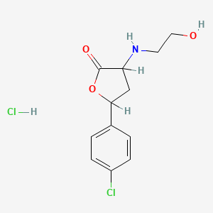 molecular formula C12H15Cl2NO3 B12749897 Dihydro-5-(4-chlorophenyl)-3-((2-hydroxyethyl)amino)-2(3H)-furanone hydrochloride CAS No. 139084-76-7