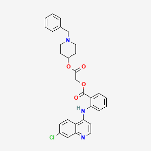 molecular formula C30H28ClN3O4 B12749914 N-Benzyl-4-piperidyl N-(7-chloro-4-quinolyl)anthraniloyloxyacetate CAS No. 86518-52-7
