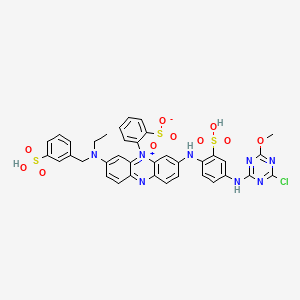 molecular formula C37H31ClN8O10S3 B12750051 Dihydrogen 3-((4-((4-chloro-6-methoxy-1,3,5-triazin-2-yl)amino)-2-sulphonatophenyl)amino)-7-(ethyl((3-sulphonatophenyl)methyl)amino)-5-(sulphonatophenyl)phenazinium CAS No. 93941-61-8