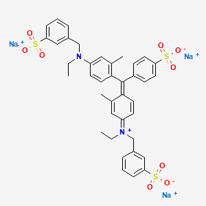 molecular formula C39H38N2Na3O9S3+ B12750155 Dihydrogen (ethyl)(4-((4-(ethyl(3-sulphonatobenzyl)amino)-o-tolyl)(4-sulphonatophenyl)methylene)-3-methylcyclohexa-2,5-dien-1-ylidene)-3-sulphonatobenzyl)ammonium, sodium salt CAS No. 93918-01-5