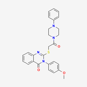 molecular formula C27H26N4O3S B12750228 Piperazine, 1-(((3,4-dihydro-3-(4-methoxyphenyl)-4-oxo-2-quinazolinyl)thio)acetyl)-4-phenyl- CAS No. 81262-72-8