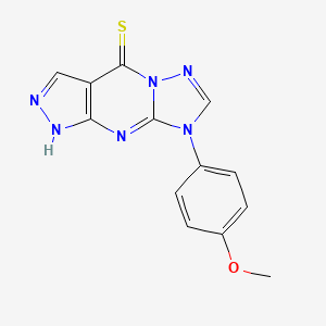 molecular formula C13H10N6OS B12750489 4H-Pyrazolo(3,4-d)(1,2,4)triazolo(1,5-a)pyrimidine-4-thione, 1,8-dihydro-8-(4-methoxyphenyl)- CAS No. 141300-36-9
