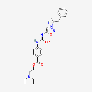 molecular formula C25H31N5O4 B12750542 N-((p-((2-(Diethylamino)ethoxy)carbonyl)phenyl)carbamoyl)-3-(phenylisopropyl)sidnone imine CAS No. 117038-04-7