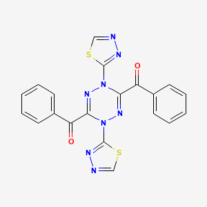 molecular formula C20H12N8O2S2 B12750592 Methanone, (1,4-dihydro-1,4-bis(1,3,4-thiadiazol-2-yl)-1,2,4,5-tetrazine-3,6-diyl)bis(phenyl- CAS No. 85810-98-6
