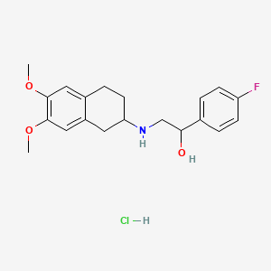 molecular formula C20H25ClFNO3 B12750645 Benzenemethanol, 4-fluoro-alpha-(((1,2,3,4-tetrahydro-6,7-dimethoxy-2-naphthalenyl)amino)methyl)-, hydrochloride CAS No. 116680-78-5