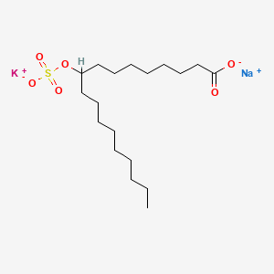 molecular formula C18H34KNaO6S B12750679 Octadecanoic acid, 9(or 10)-(sulfooxy)-, potassium sodium salt CAS No. 113532-29-9