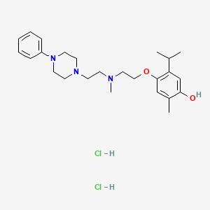 molecular formula C25H39Cl2N3O2 B12750760 Phenol, 2-methyl-5-(1-methylethyl)-4-(2-(methyl(2-(4-phenyl-1-piperazinyl)ethyl)amino)ethoxy)-, dihydrochloride CAS No. 103840-36-4