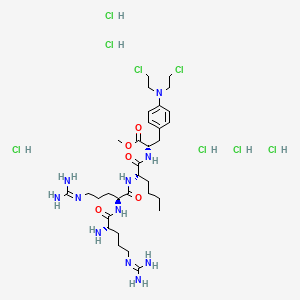molecular formula C32H61Cl8N11O5 B12750815 Alanine, 3-(p-(bis(2-chloroethyl)amino)phenyl)-N-(L-arginyl-L-arginyl-L-norleucyl)-, methyl ester, hexahydrochloride CAS No. 102516-63-2