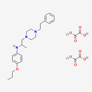 molecular formula C28H39N3O9 B12750844 oxalic acid;N-[1-[4-(2-phenylethyl)piperazin-1-yl]propan-2-yl]-4-propoxyaniline CAS No. 91098-46-3